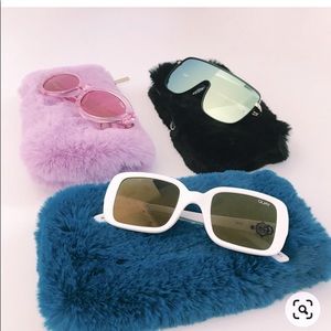 QUAY AUSTRALIA BLUE FUR SUNGLASS Case NWT